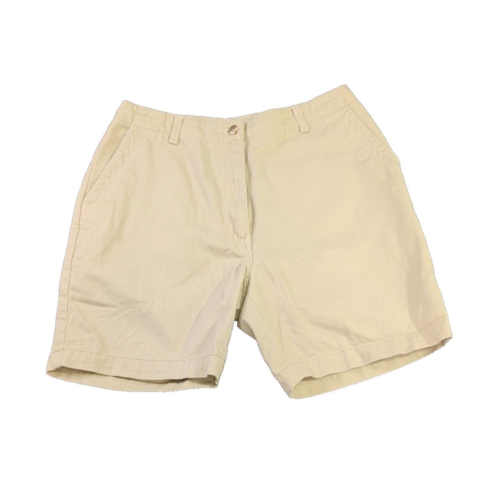 LL Bean Chino Shorts Women 12 Beige Khaki Cotton Flat Front Casual Capsule